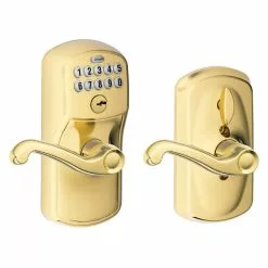 Door Lock Keypad Schlage Plymouth Bright Bras 1-Cylinder Lighted Handle Electronic