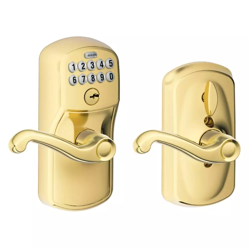 Door Lock Keypad Schlage Plymouth Bright Bras 1-Cylinder Lighted Handle Electronic 3 Door Lock Keypad Schlage Plymouth Bright Bras 1-Cylinder Lighted Handle Electronic