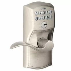 Door Keypad Lock Schlage Nickel Satin Single Cylinder Lighted Handle Electronic Camelot
