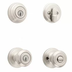 Cameron Pack Door Knob Combo Kwikset Smartkey Nickel Satin Signature Keyed Entry Single Deadbolt