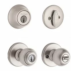 Pack Door Knob Kwikset Nickel Satin Combo Keyed Entry Security Single Deadbolt Polo