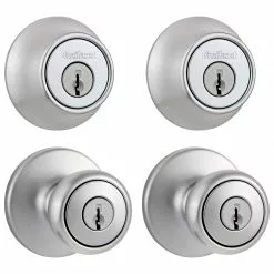 Door Knob Kwikset Tylo Chrome Satin Multi-Pack Keyed Entry Security Single Deadbolt