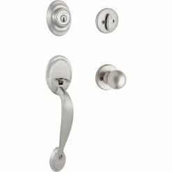 Door Kwikset Smartkey Handleset Nickel Dakota Satin Keyed Entry Deadbolt Single-Cylinder