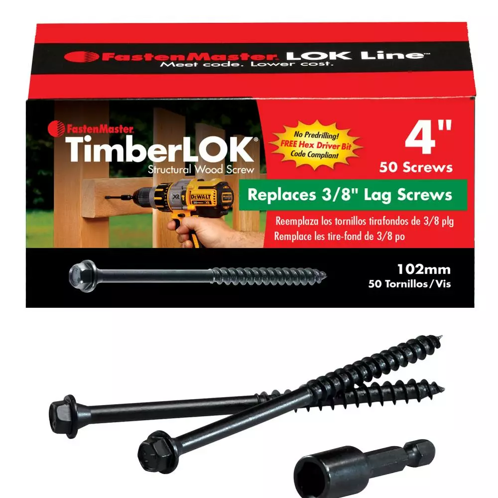 Fastenmaster Wood Hex-Head Screw Lag Screw 4-In Exterior Ecoat Structural Black 3 Fastenmaster Wood Hex-Head Screw Lag Screw 4-In Exterior Ecoat Structural Black