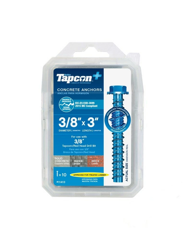 Tapcon Anchor Concrete 3/8-In X 3-In (10) Head Blue 3 Tapcon Anchor Concrete 3/8-In X 3-In (10) Head Blue