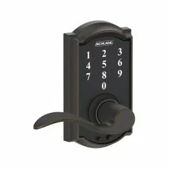 Schlage Door Lock Keypad Handle Bronze Aged Lighted Touch Touchscreen Electronic Camelot