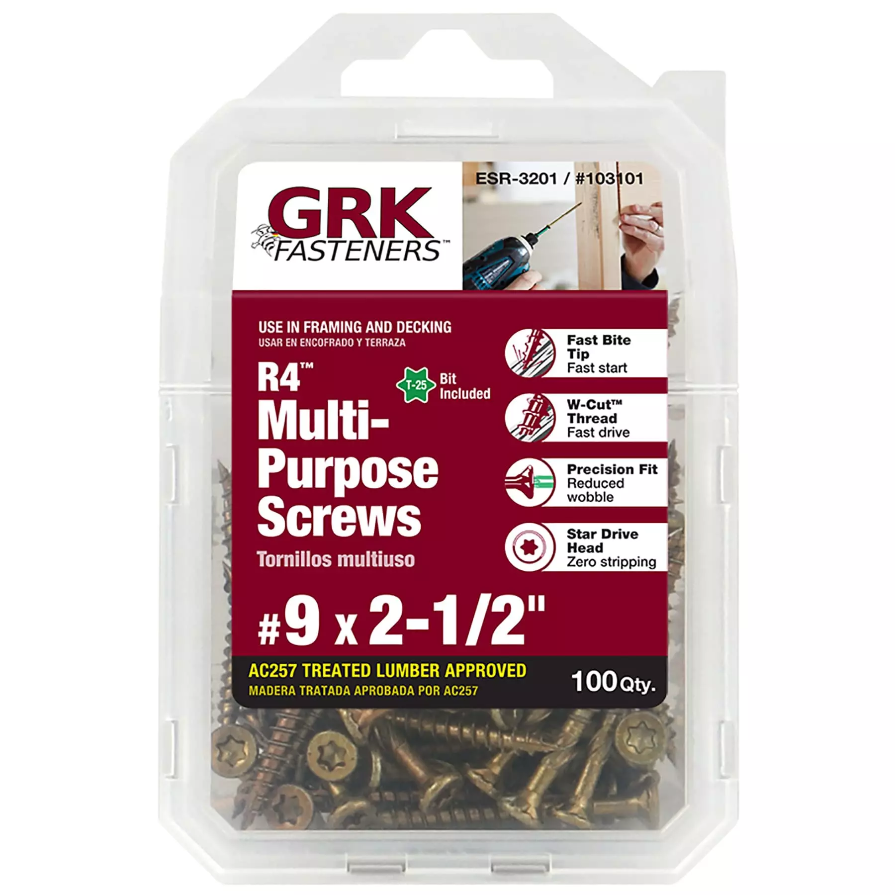 Grk Wood Screw Polymer-Countersinking X 2-1/2-In Interior Yellow #9 3 Grk Wood Screw Polymer-Countersinking X 2-1/2-In Interior Yellow #9