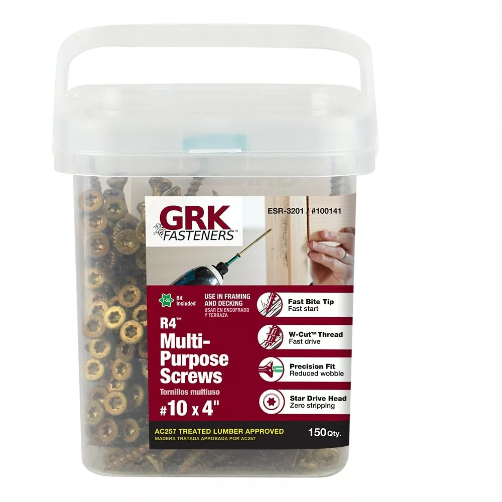 Wood Screw Grk #10 X 4-In Exterior Polymer-Countersinking Yellow 3 Wood Screw Grk #10 X 4-In Exterior Polymer-Countersinking Yellow