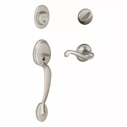 Schlage Door Handleset Flair F60 Nickel Satin Entry Single-Cylinder Deadbolt Plymouth Keyed Flair