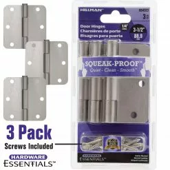 Hillman Door Hinge Satin 1/4-In Radiu 3-1/2-In (3-Pack) Squeak-Proof Mortise