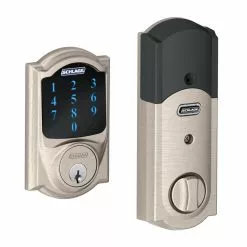 Schlage Door Keypad Lock Deadbolt Nickel Satin 1-Cylinder Single-Cylinder Z-Wave Built-In Electronic Connect Lighted Touchscreen Camelot