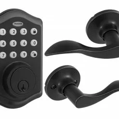 Honeywell Door Keypad Lock Single Cylinder Electronic Lighted Deadbolt Matte Black