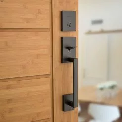 Halifax San Clemente Matte Door Kwikset Smartkey Deadbolt Handleset Entry Signature Single-Cylinder Black -Schlage Trade 14276300