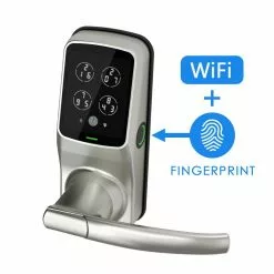 Lockly Door Latch Keypad Lock Handleset Secure Pro Pgd628W-Sn Wi-Fi Bluetooth Nickle Nickel Satin Enabled Biometric Electronic Lighted Touchscreen Single Cylinder