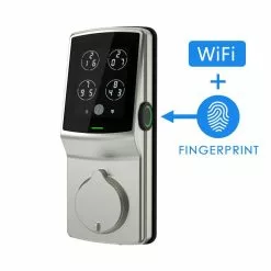 Lockly Door Keypad Lock Deabolt Pgd728W-Sn Secure Pro Wi-Fi Bluetooth Nickle Nickel Satin Enabled Electronic Biometric Lighted Touchscreen Deadbolt Single Cylinder