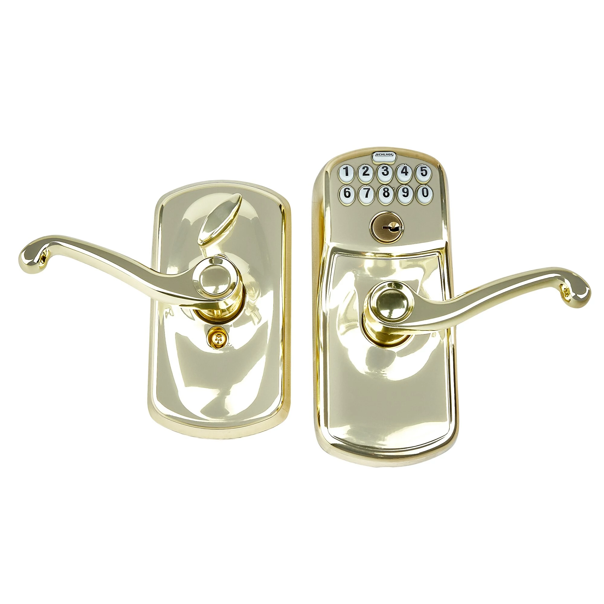 Door Lock Keypad Schlage Plymouth Bright Bras 1-Cylinder Lighted Handle Electronic 4 Door Lock Keypad Schlage Plymouth Bright Bras 1-Cylinder Lighted Handle Electronic - Image 2