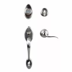 Shelburne Tustin Door Kwikset Smartkey Handleset Nickel Satin Keyed Entry Signature Deadbolt Single-Cylinder -Schlage Trade 16654068