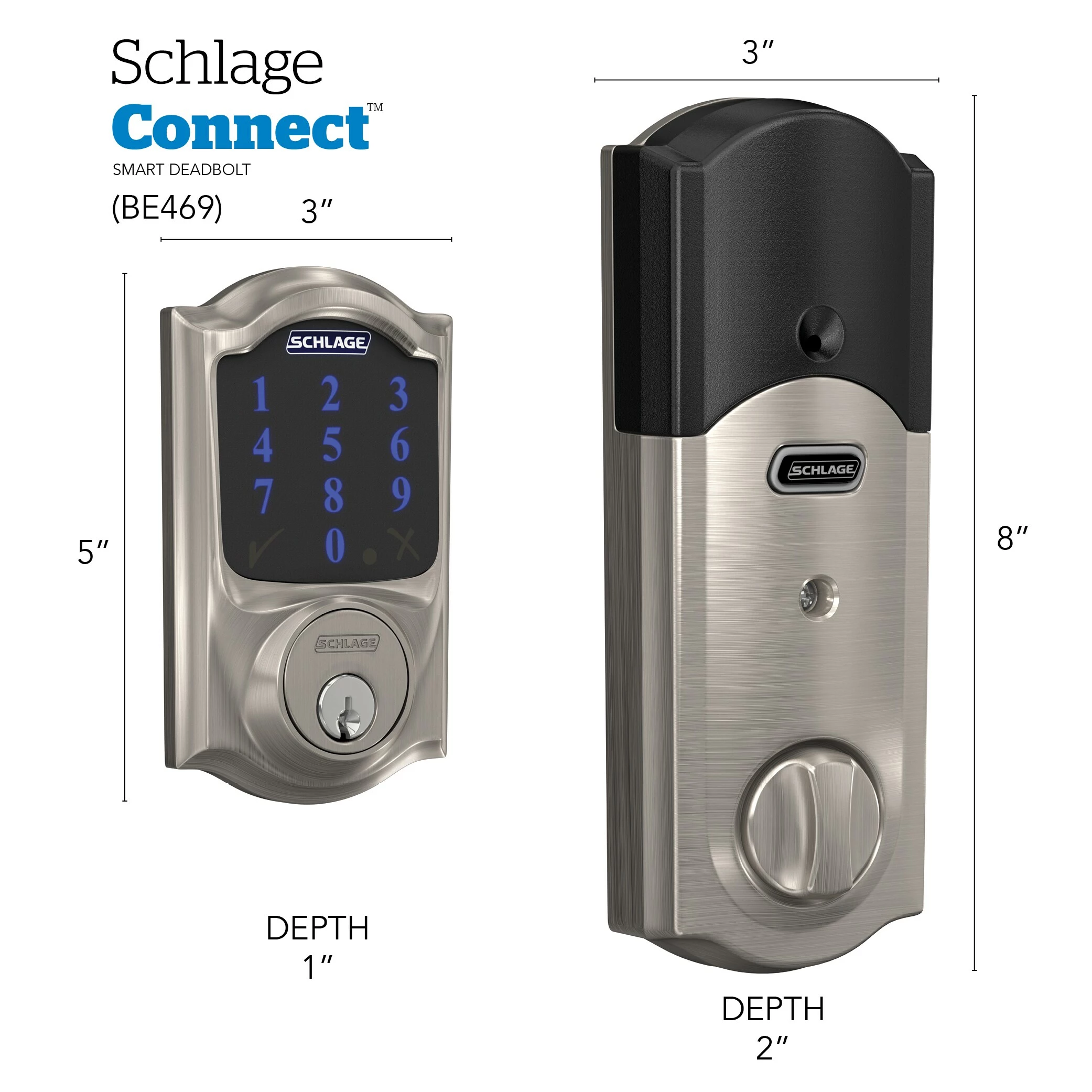 Schlage Door Keypad Lock Deadbolt Nickel Satin 1-Cylinder Single-Cylinder Z-Wave Built-In Electronic Connect Lighted Touchscreen Camelot 10 Schlage Door Keypad Lock Deadbolt Nickel Satin 1-Cylinder Single-Cylinder Z-Wave Built-In Electronic Connect Lighted Touchscreen Camelot - Image 8
