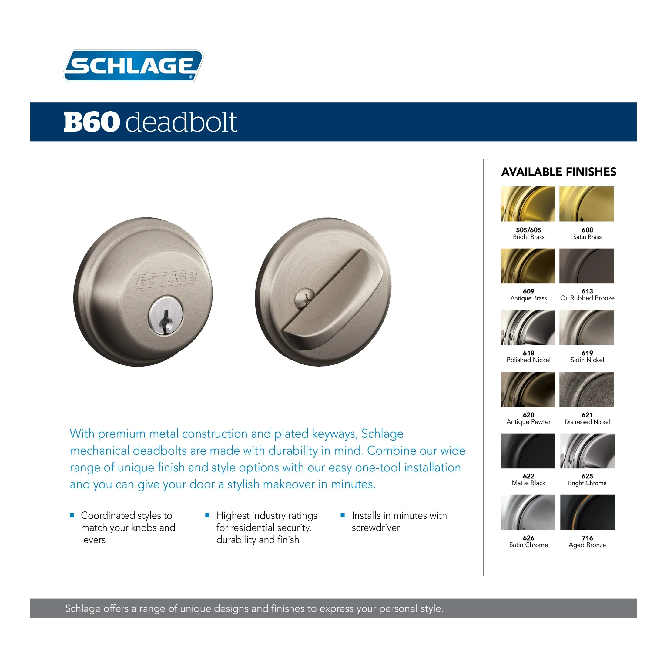 Deadbolt Schlage Bronze Single Cylinder Aged 9 Deadbolt Schlage Bronze Single Cylinder Aged - Image 7
