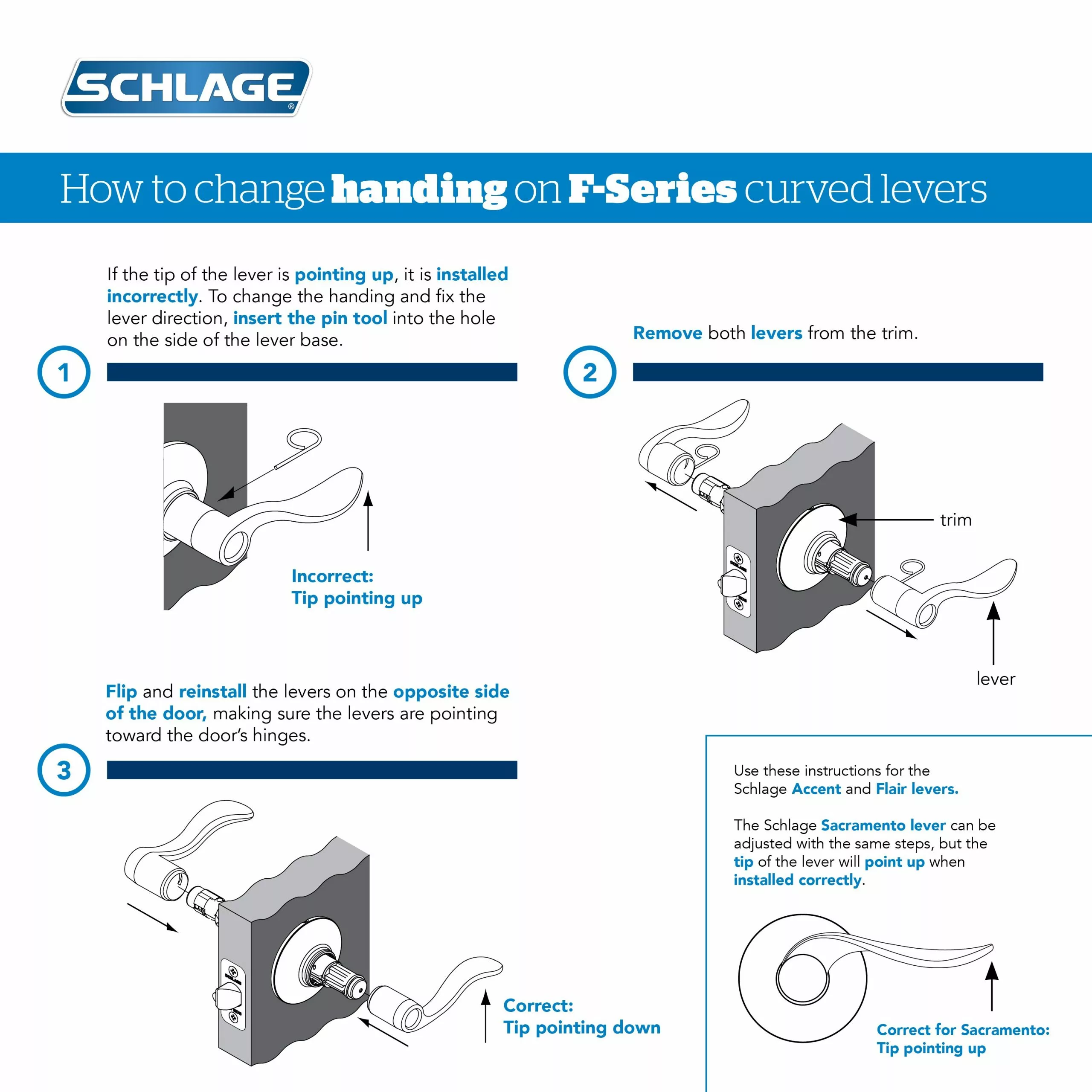 Door Accent Handle Schlage Bronze Trim Reversible Passage Camelot Aged 6 Door Accent Handle Schlage Bronze Trim Reversible Passage Camelot Aged - Image 4