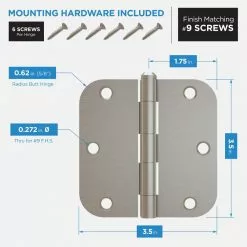 Door Hinge Satin Nickel 5/8-In 3-1/2-In Radiu Mortise Gatehouse -Schlage Trade 40851749