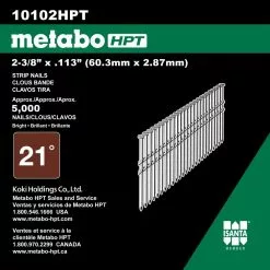 Metabo Framing Nail Hpt Steel (5000-Piece) 21-Gauge 2-3/8-In 21 Collated Bright 8 Metabo Framing Nail Hpt Steel (5000-Piece) 21-Gauge 2-3/8-In 21 Collated Bright -Schlage Trade 43649122