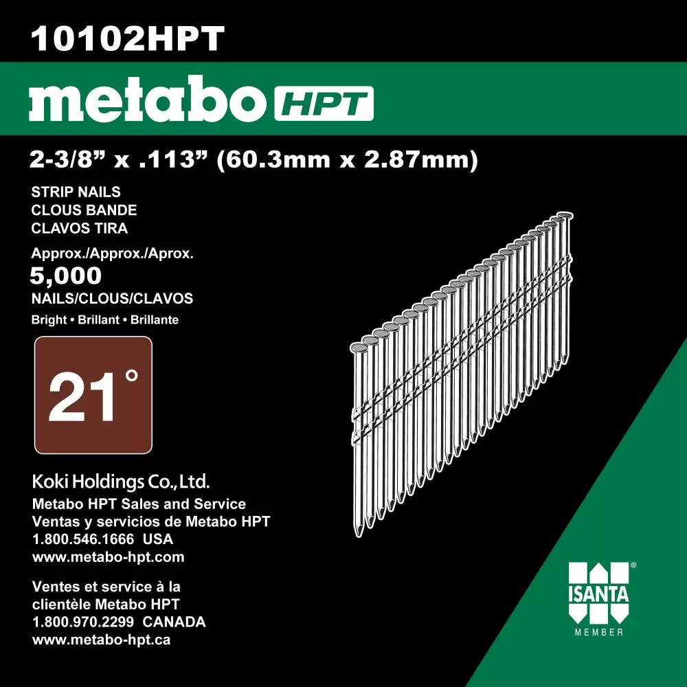 Metabo Framing Nail Hpt Steel (5000-Piece) 21-Gauge 2-3/8-In 21 Collated Bright 5 Metabo Framing Nail Hpt Steel (5000-Piece) 21-Gauge 2-3/8-In 21 Collated Bright - Image 3