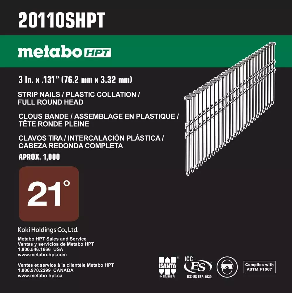 Metabo Framing Nail Hpt Steel 21-Gauge 3-In (1000-Piece) 21 Bright Collated 5 Metabo Framing Nail Hpt Steel 21-Gauge 3-In (1000-Piece) 21 Bright Collated - Image 3