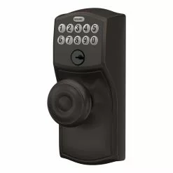 Schlage Door Keypad Camelot-Georgian Lock Bronze Aged Customizable Keying Electronic Lighted Knob Touchscreen Single Cylinder -Schlage Trade 44082933