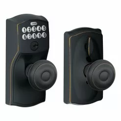 Schlage Door Keypad Camelot-Georgian Lock Bronze Aged Customizable Keying Electronic Lighted Knob Touchscreen Single Cylinder
