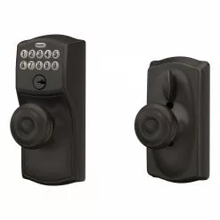 Schlage Door Keypad Camelot-Georgian Lock Bronze Aged Customizable Keying Electronic Lighted Knob Touchscreen Single Cylinder -Schlage Trade 44082936