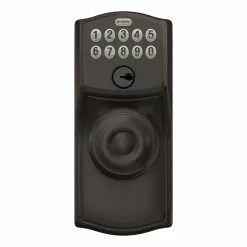 Schlage Door Keypad Camelot-Georgian Lock Bronze Aged Customizable Keying Electronic Lighted Knob Touchscreen Single Cylinder -Schlage Trade 44082938