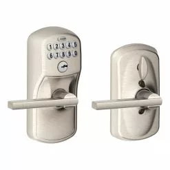 Schlage Door Keypad Lock Nickel Satin Customizable Keying Electronic Lighted Handle Touchscreen Plymouth-Latitude Single Cylinder