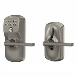 Schlage Door Keypad Lock Nickel Satin Customizable Keying Electronic Lighted Handle Touchscreen Plymouth-Latitude Single Cylinder -Schlage Trade 44082954