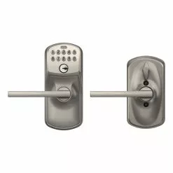 Schlage Door Keypad Lock Nickel Satin Customizable Keying Electronic Lighted Handle Touchscreen Plymouth-Latitude Single Cylinder -Schlage Trade 44082963