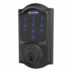 Schlage Keypad Door Lock Matte Touchscreen Customizable Built-In Keying Electronic Lighted Connect Deadbolt Camelot Z-Wave Single Cylinder Black -Schlage Trade 44083230
