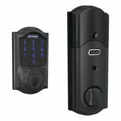 Schlage Keypad Door Lock Matte Touchscreen Customizable Built-In Keying Electronic Lighted Connect Deadbolt Camelot Z-Wave Single Cylinder Black