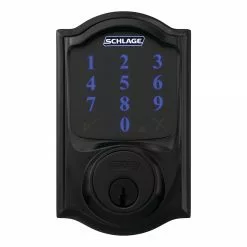 Schlage Keypad Door Lock Matte Touchscreen Customizable Built-In Keying Electronic Lighted Connect Deadbolt Camelot Z-Wave Single Cylinder Black -Schlage Trade 44083233