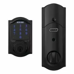 Schlage Keypad Door Lock Matte Touchscreen Customizable Built-In Keying Electronic Lighted Connect Deadbolt Camelot Z-Wave Single Cylinder Black -Schlage Trade 44083234