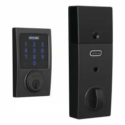 Schlage Door Matte Keypad Lock Touchscreen Customizable Built-In Keying Electronic Lighted Century Connect Deadbolt Z-Wave Single Cylinder Black