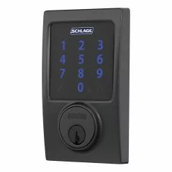 Schlage Door Matte Keypad Lock Touchscreen Customizable Built-In Keying Electronic Lighted Century Connect Deadbolt Z-Wave Single Cylinder Black -Schlage Trade 44083241